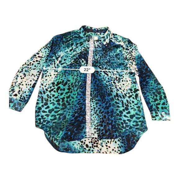 Chico’s Blue & Green Animal Print & Rhinestone Sheer Button Up Size 3, XXL - Picture 5 of 10